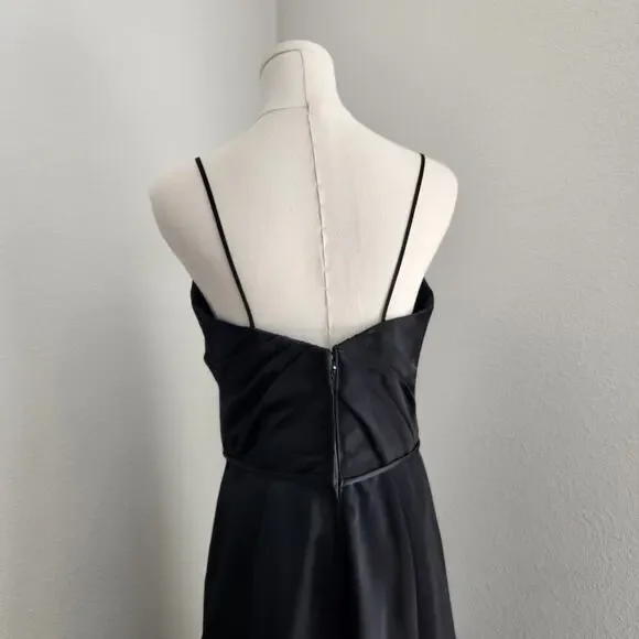 Morilee by Madeline Gardner Black Satin Mermaid Gown V Neck Maxi Dress M - Picture 8 of 14